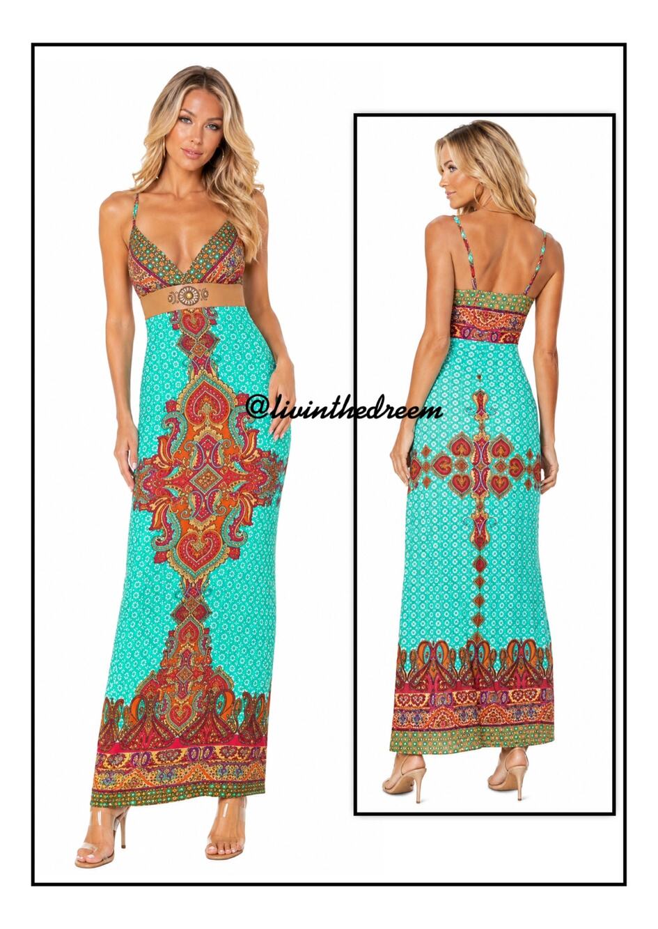 Venus Geometric Faux Leather Stone Embellished Waist Maxi Dress Large